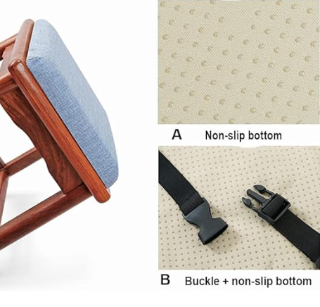 Square bar stool cushion with ties, breathable and non-slip square chair pad, 28*28*3.5 cm memory foam children's stool cushion (Green Mood (Rattan texture))