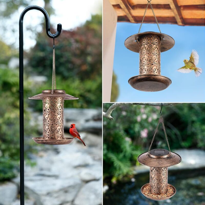 Solar Bird Feeder Metal, Outdoor Bird Feeder Lantern Bird Feeder Waterproof Bird Feeder Wild Bird Food Dispenser