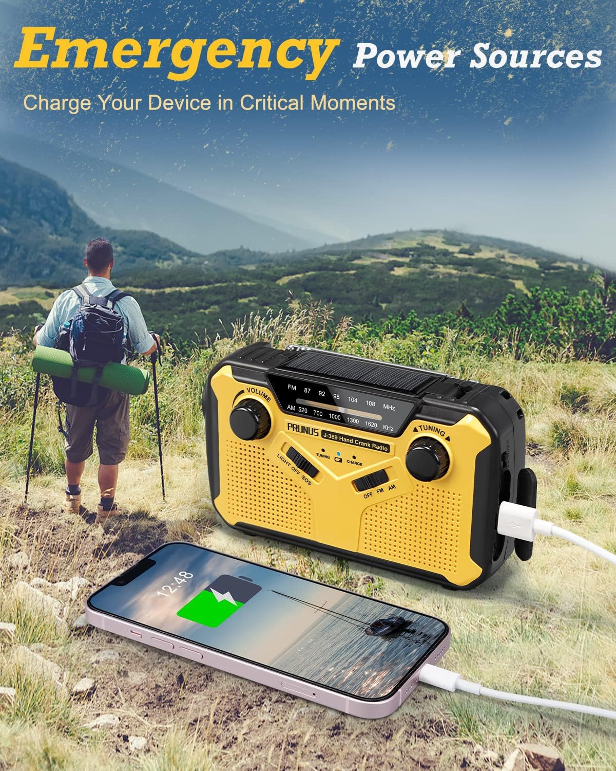 Emergency Radio Solar Wind-Up - Model 2025 - 2500 mAh Power Bank - AM/FM Radio with Flashlight & SOS - Emergency Kit for Camping & Power Outages - Gray