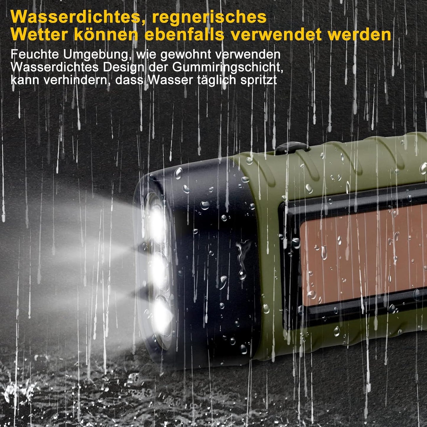 Emergency Flashlight - Military Clamp Rechargeable - Dynamo & Solar Powered - For Emergency Kits and Power Outages - Black