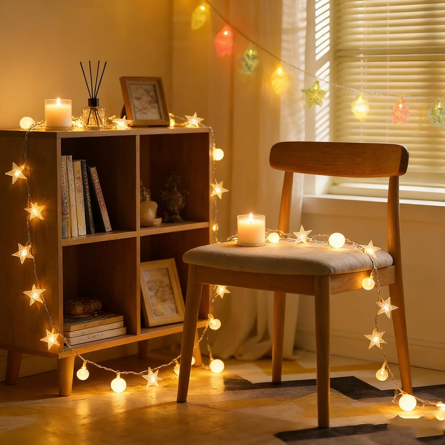 Fairy Lights - Mood Lighting - Indoor Christmas Lights - Fairy Lights - Stars and Bulbs - Party Lights - Living Room Decoration - Bedroom - Battery Operated - LED Lighting - Christmas Lights - 3 Meters - 20 Lights - Warm White - 1 Piece