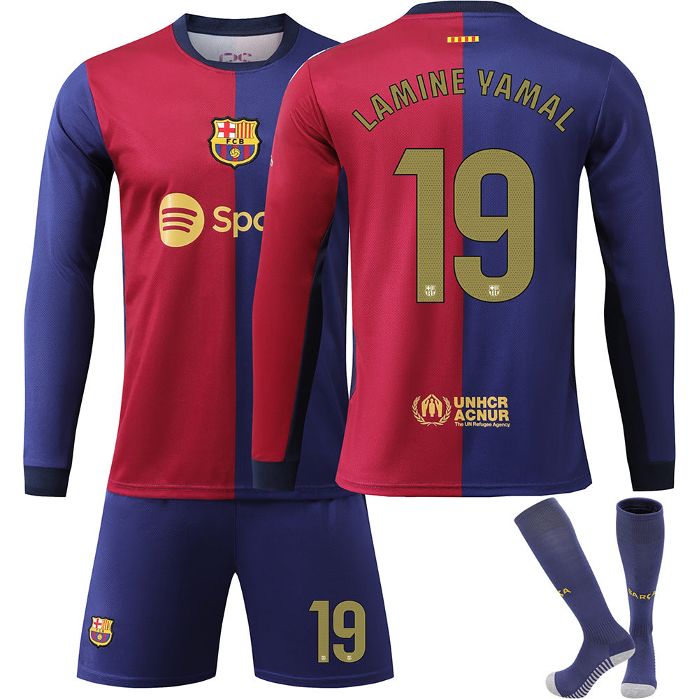 FCB 19 LAMINE YAMAL 2023/2024 Long Sleeve Autumn/Winter Away Football Shirt/Shorts/Socks Set Youth Kids Sizes M