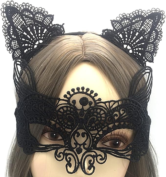 Cat mask and cat ears headband women's fancy dress Halloween mask costume Catwoman accessories makeup party gifts