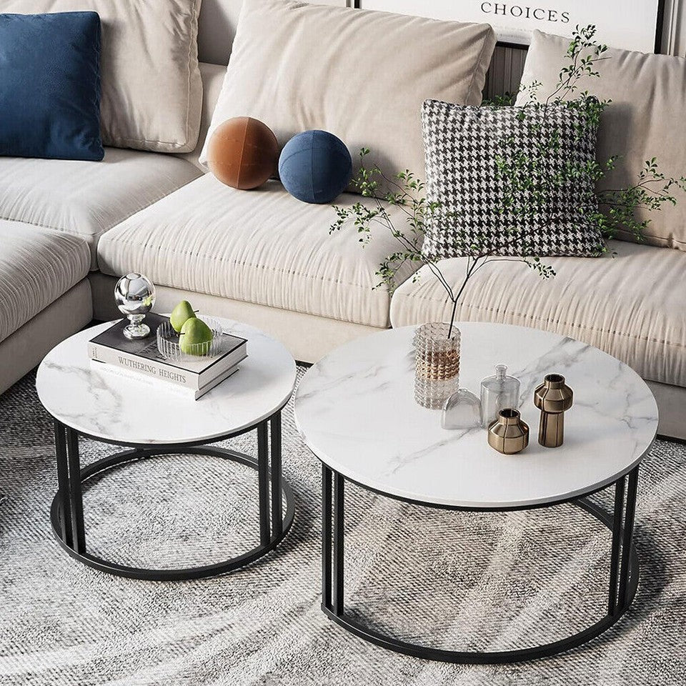 Stylish Round Nesting Coffee Tables with Metal Frame