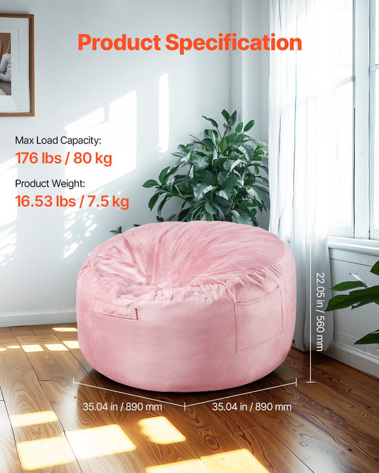 VEVOR 91 cm Round Bean Bag Chair with Removable Cover & Dutch Velvet Pink