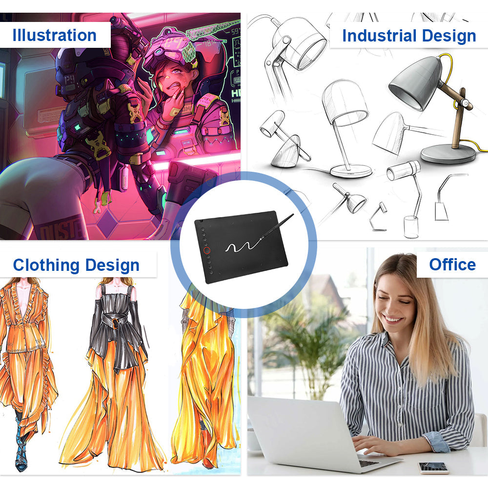 Digital Graphics Tablet Drawing Pad 8192 Levels Large Working Area 285x180mm Compatible with Win/MacOS Support PC/Mobile for Drawing Designing Teaching