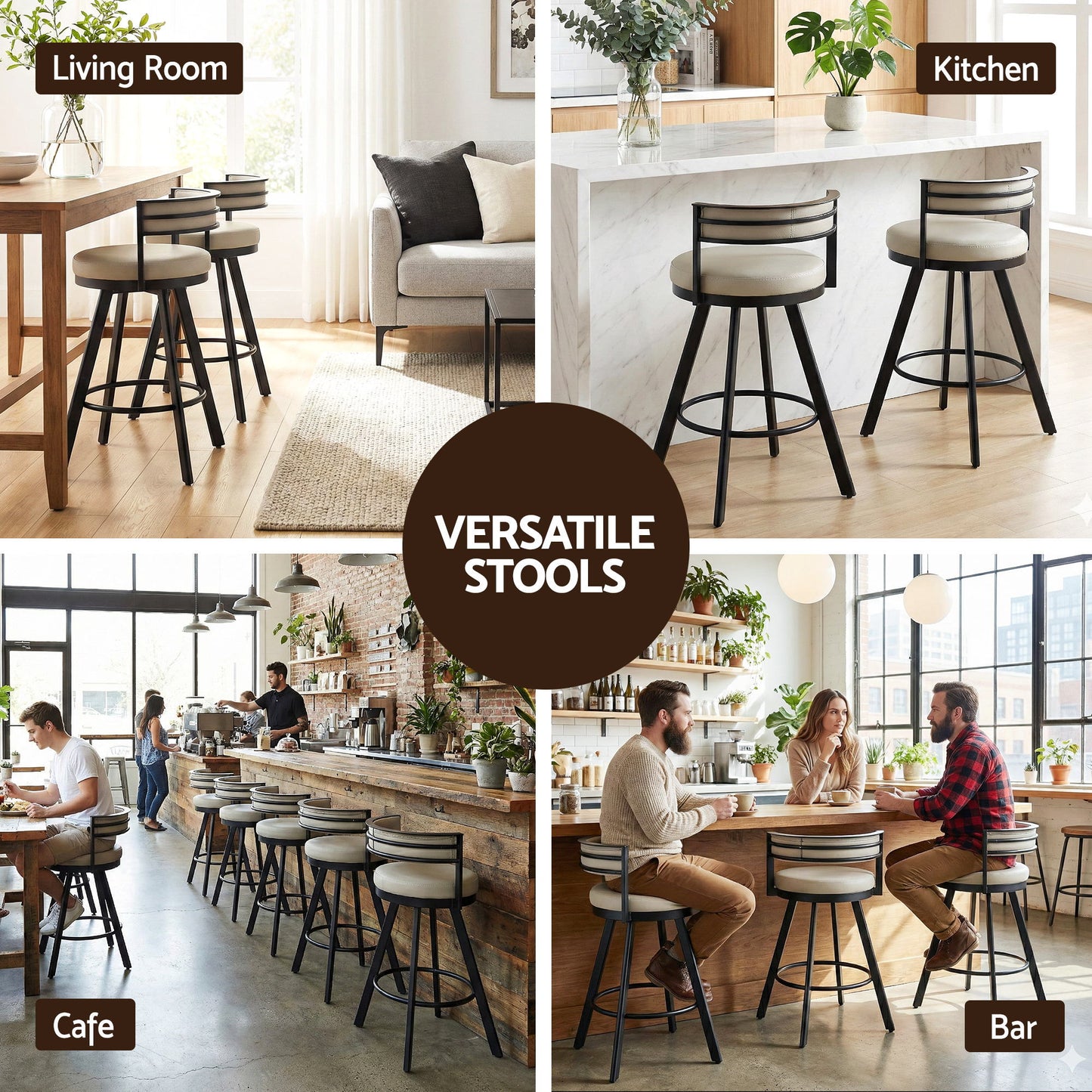 Artiss Bar Stool Swivel Kitchen Chair Metal PU Leather Counter Beige