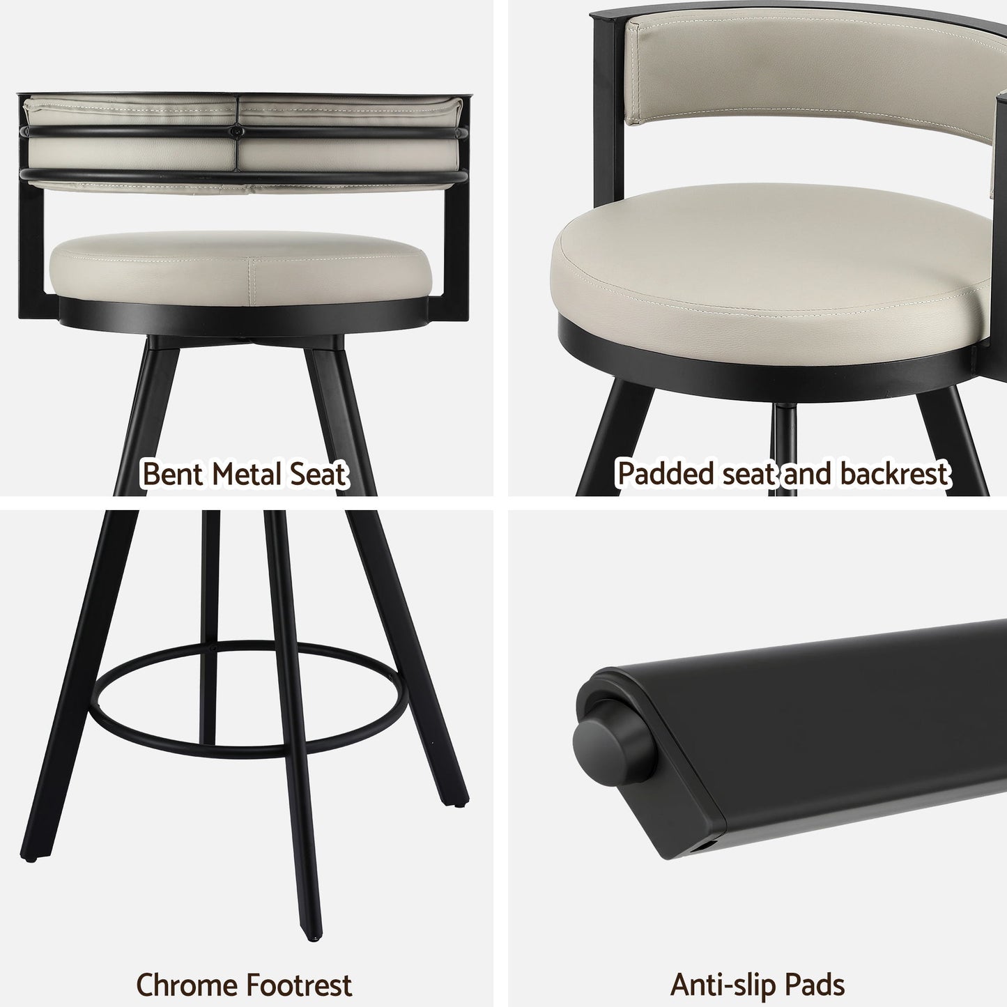 Artiss Bar Stool Swivel Kitchen Chair Metal PU Leather Counter Beige