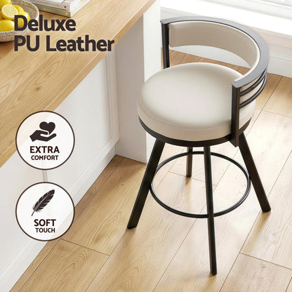 Artiss Bar Stool Swivel Kitchen Chair Metal PU Leather Counter Beige