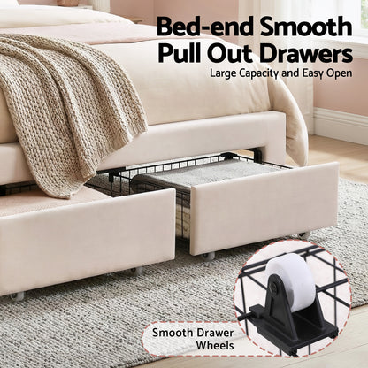 Artiss Double Bed Frame with 2 Storage Drawers Upholstered Velvet Platform Bed LED Headboard