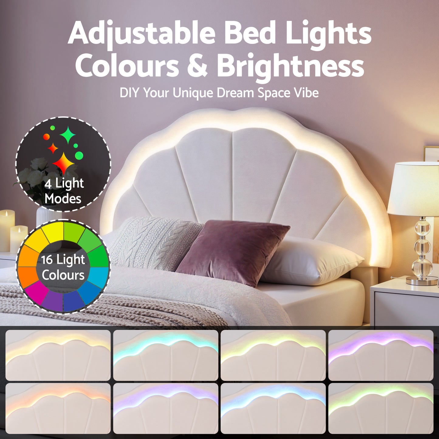 Artiss King Single Bed Frame with Storage Drawer Upholstered Velvet Platform Bed LED Headboard