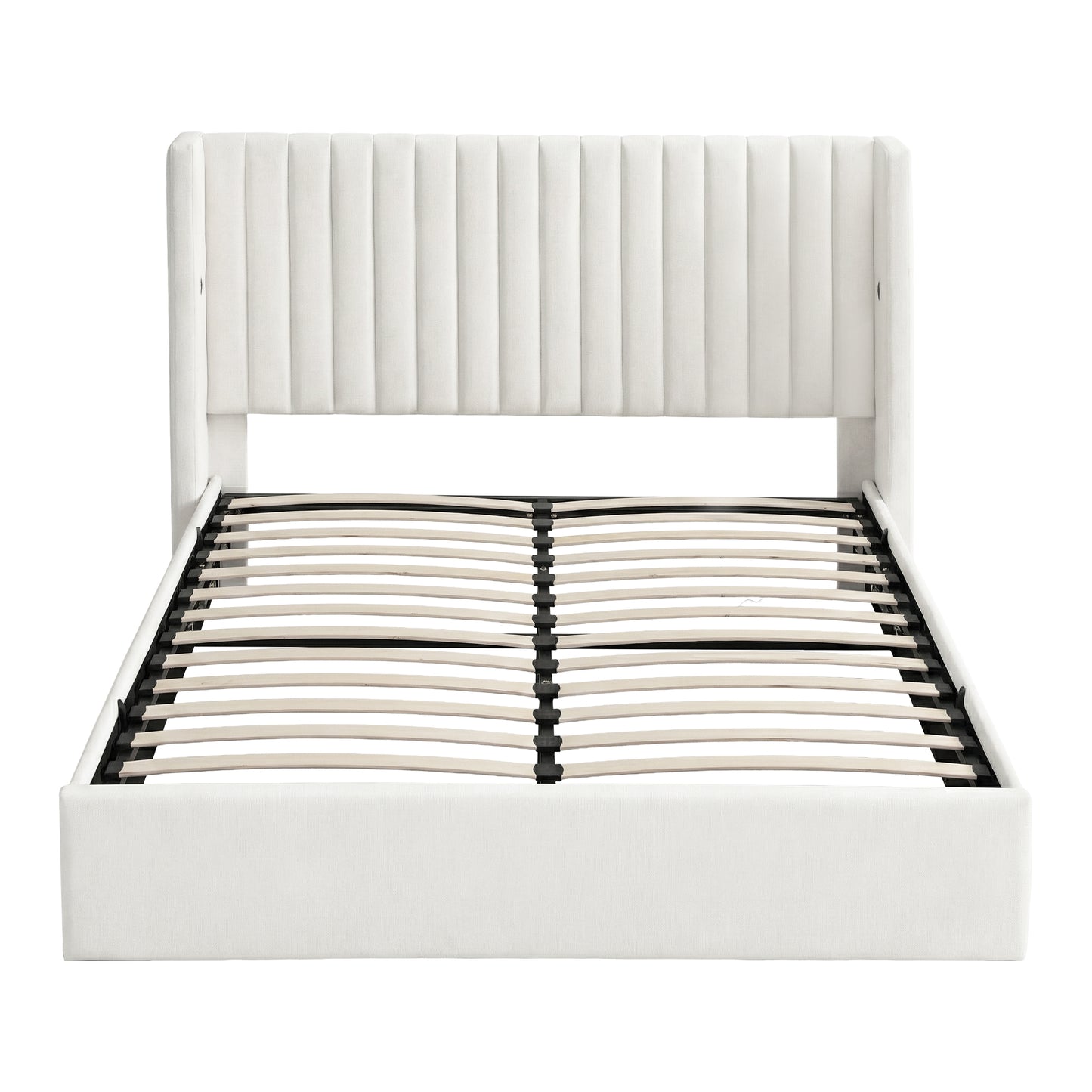 Artiss Double Bed Frame with Gaslift Storage USB Type-C Charging Ports Velvet Upholstery White