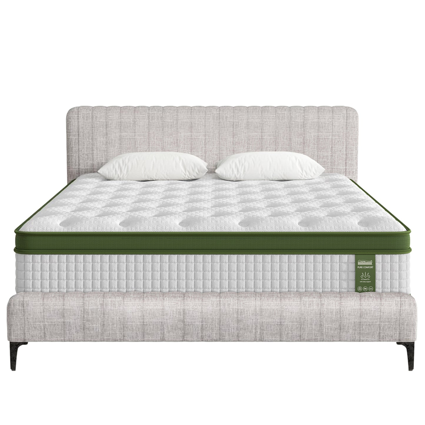 Artiss BedStory Queen Bed Frame with Mattress Set Platform Base Pocket Coil Linen Upholstered