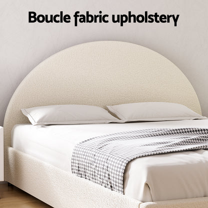 Artiss Gas Lift Queen Bed Frame with Bedside Table Set Boucle Fabric Upholstered Platform Bed Nightstand