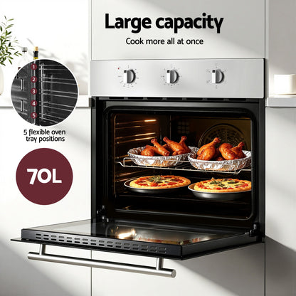 Devanti 60cm Electric Built In Wall Oven Stainless Steel 70L Silver