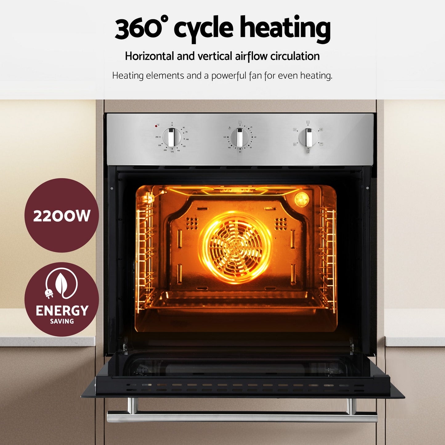 Devanti 60cm Electric Built In Wall Oven Stainless Steel 70L Silver