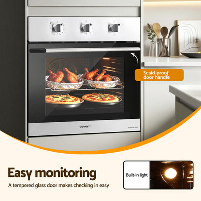 Devanti 60cm Electric Built In Wall Oven Stainless Steel 70L Silver