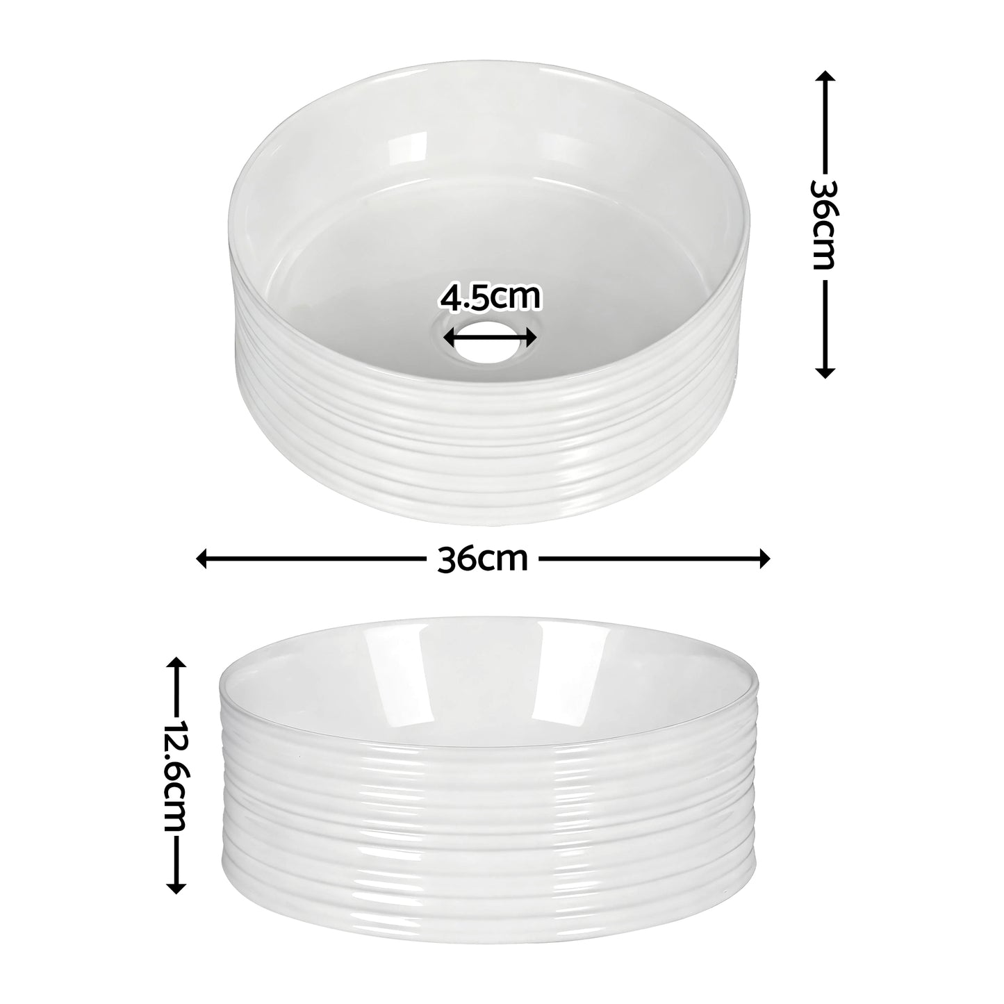 Cefito Bathroom Basin Vanity Sink Vessel Ceramic White Round Countertop 36cm