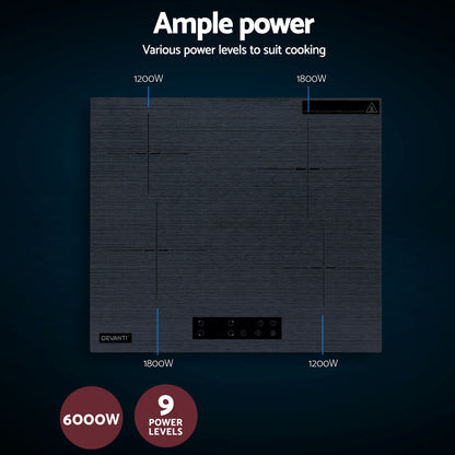 Devanti Electric Ceramic Cooktop 60cm Touch Control Grey