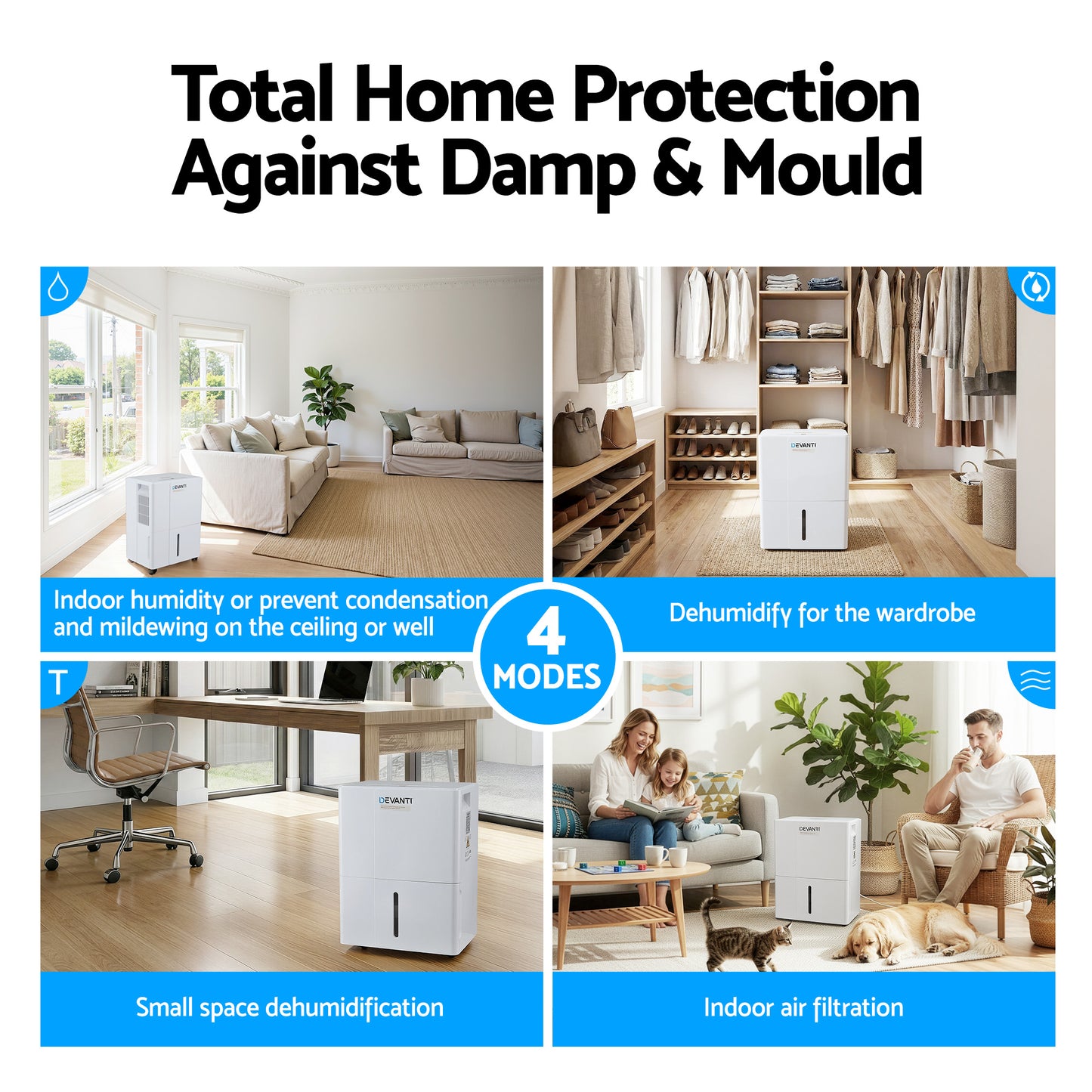 Devanti 30L/Day Dehumidifier Home Air Dryer Mould Moisture 4.7L Tank