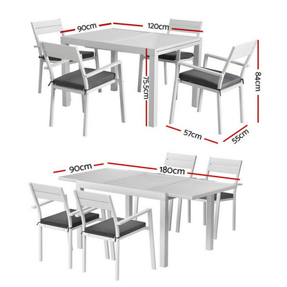 Gardeon Outdoor Dining Set 5 Piece Aluminum Extendable Table Setting White