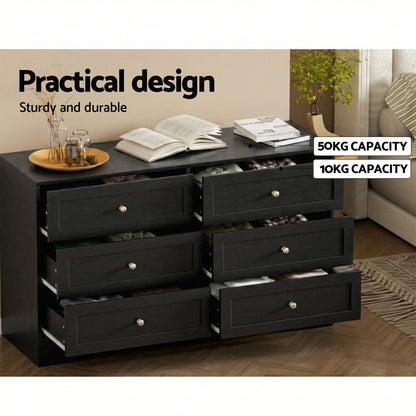 Artiss 6 Chest of Drawers Tallboy Cabinet - LEIF Black