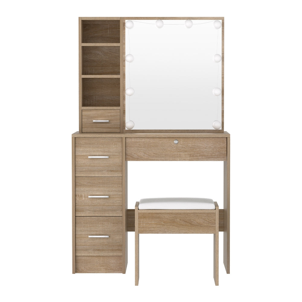Artiss Dressing Table Set Stool 10 Led Bulbs Wood