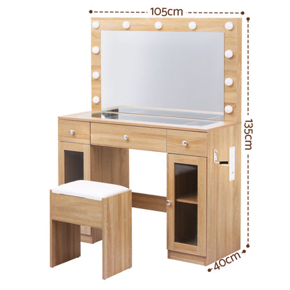 Artiss Dressing Table Vanity Desk Set LED Bulbs RGB Light Wood