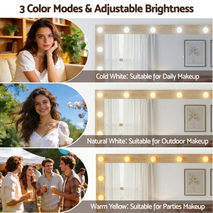 Artiss Dressing Table Vanity Desk Set LED Bulbs RGB Light Wood