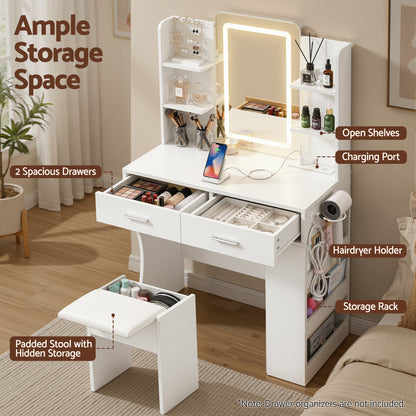 Artiss Dressing Table LED Vanity Desk Set Stool White