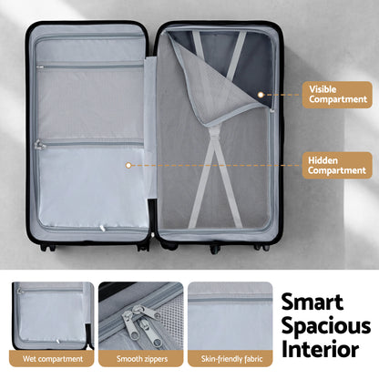 Wanderlite 28" Trunk Luggage Suitcase Travel 5 Wheels Type-C Port TSA Black