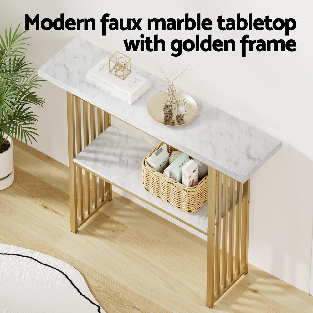 Artiss Console Table Marble Effect White&Gold