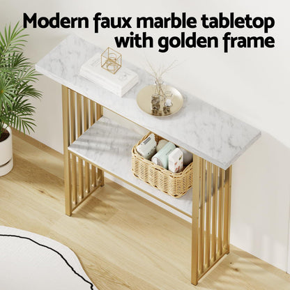 Artiss Console Table Marble Effect White&Gold