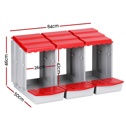 i.Pet Chicken Nesting Box 3 Hole Roll Away Poultry Hen Laying Egg Hutch Red
