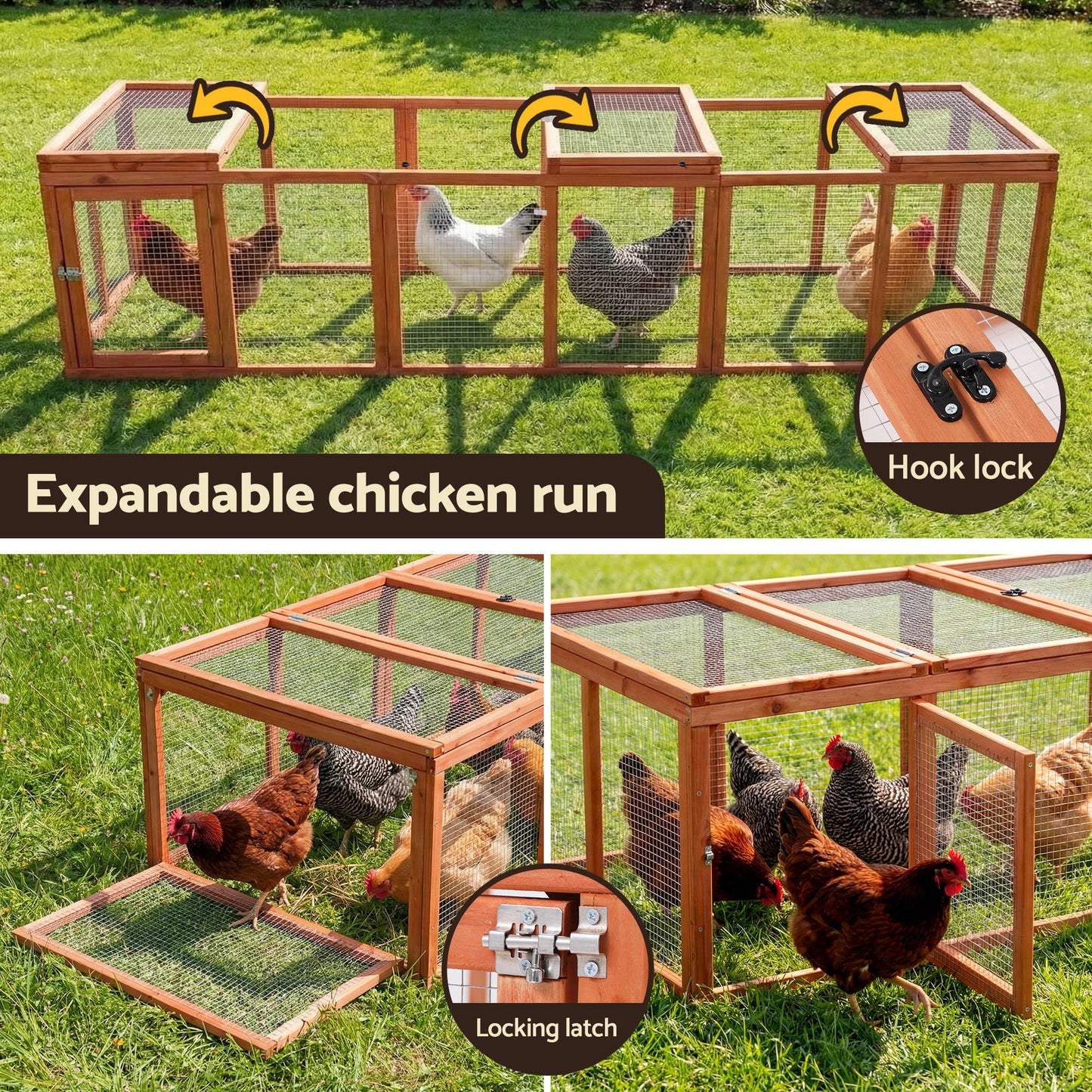 i.Pet Chicken Coop Wooden Pet Run Rabbit Hutch Large Outdoor Cage with Play Area Brown