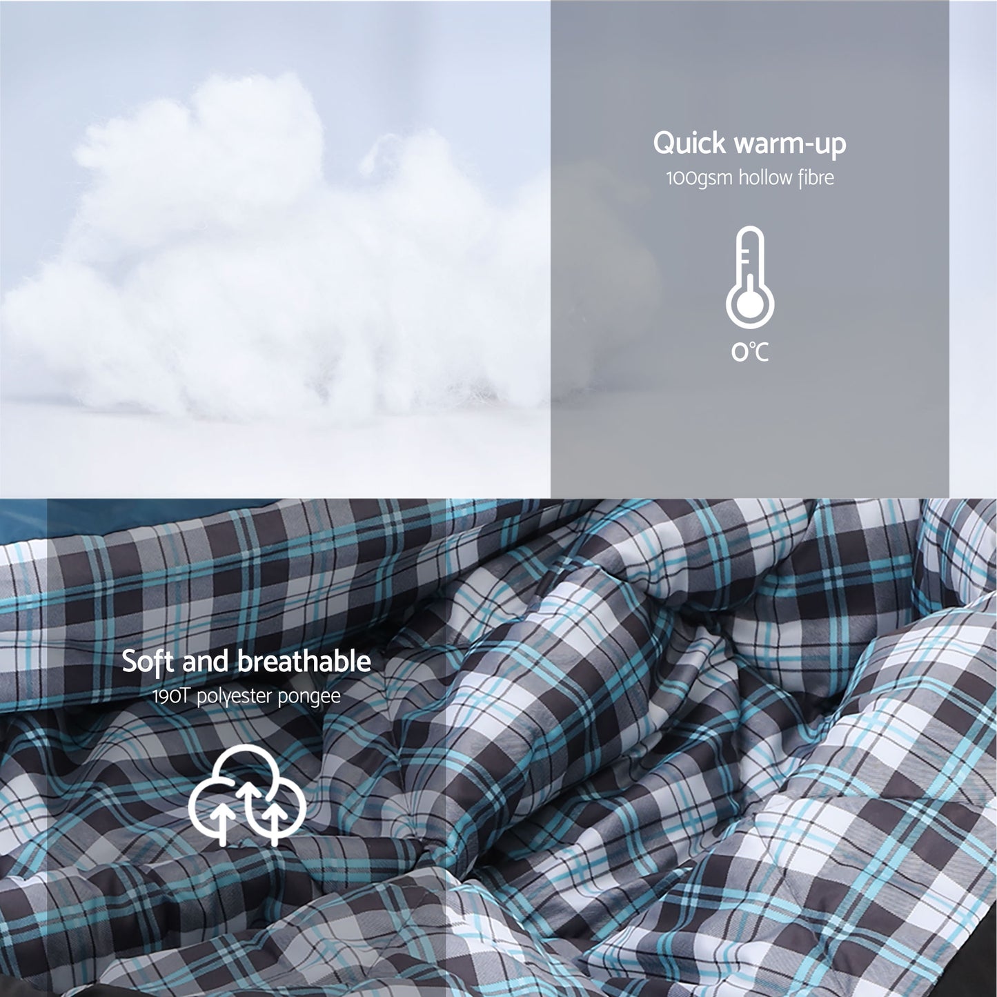 Weisshorn Sleeping Bag Set of 2 Single Thermal Camping Hiking Tent 0℃