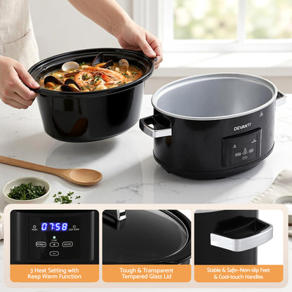 Devanti 8L Slow Cooker Electric Multi Cooker with 3 Heat Settings and Keep Warm Function