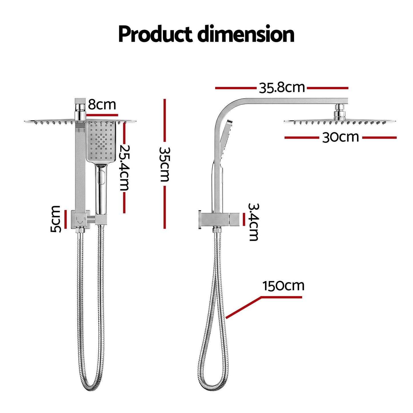 12" Rain Shower Head Set with 3-Mode Handheld Brass High Pressure WELS Chrome