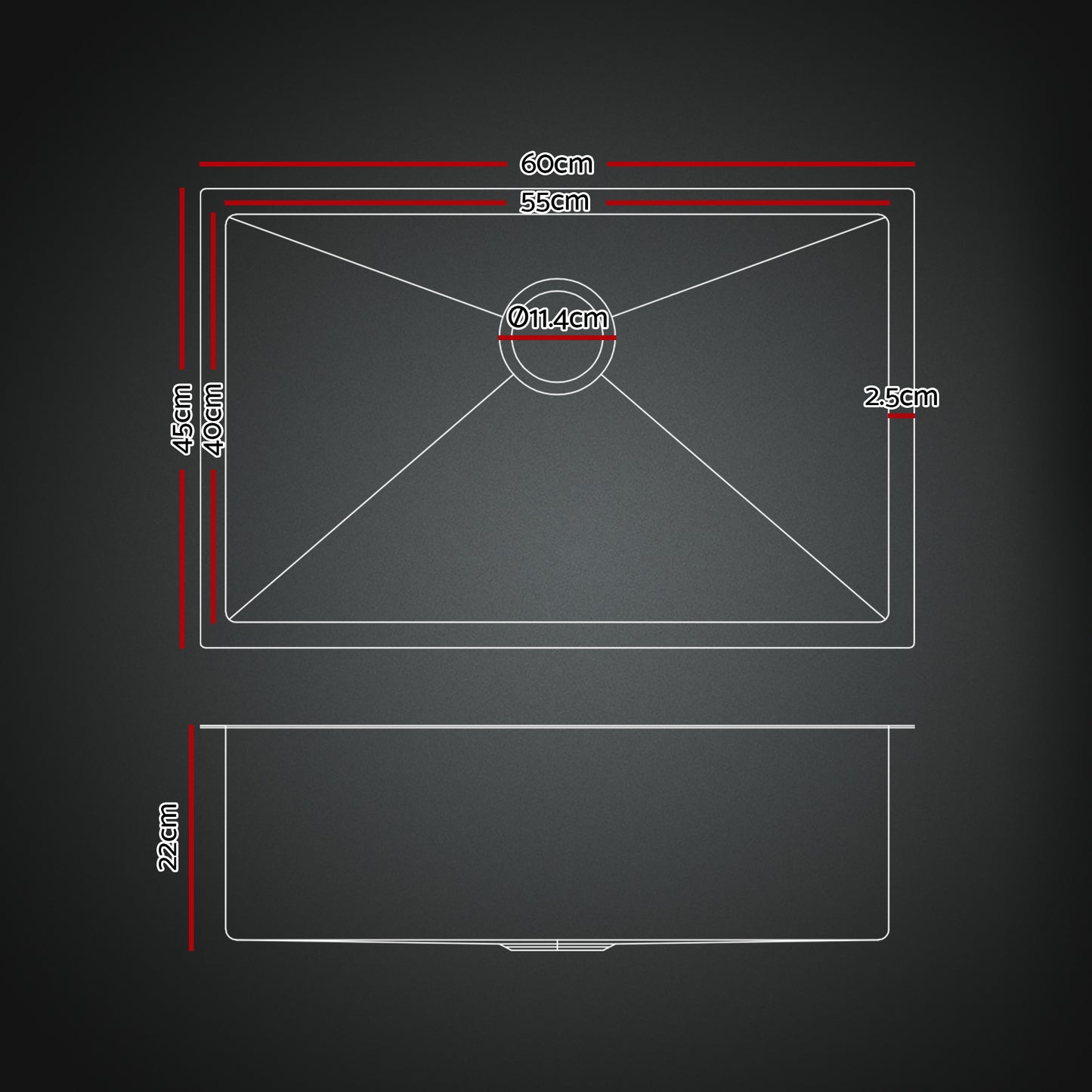 Cefito Stainless Steel Sink 60x45CM With Pull Out Mixer Tap Kitchen Basin Single Bowl Black