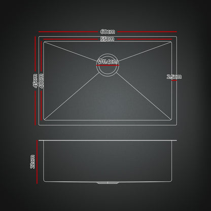 Cefito Stainless Steel Sink 60x45CM With Pull Out Mixer Tap Kitchen Basin Single Bowl Black