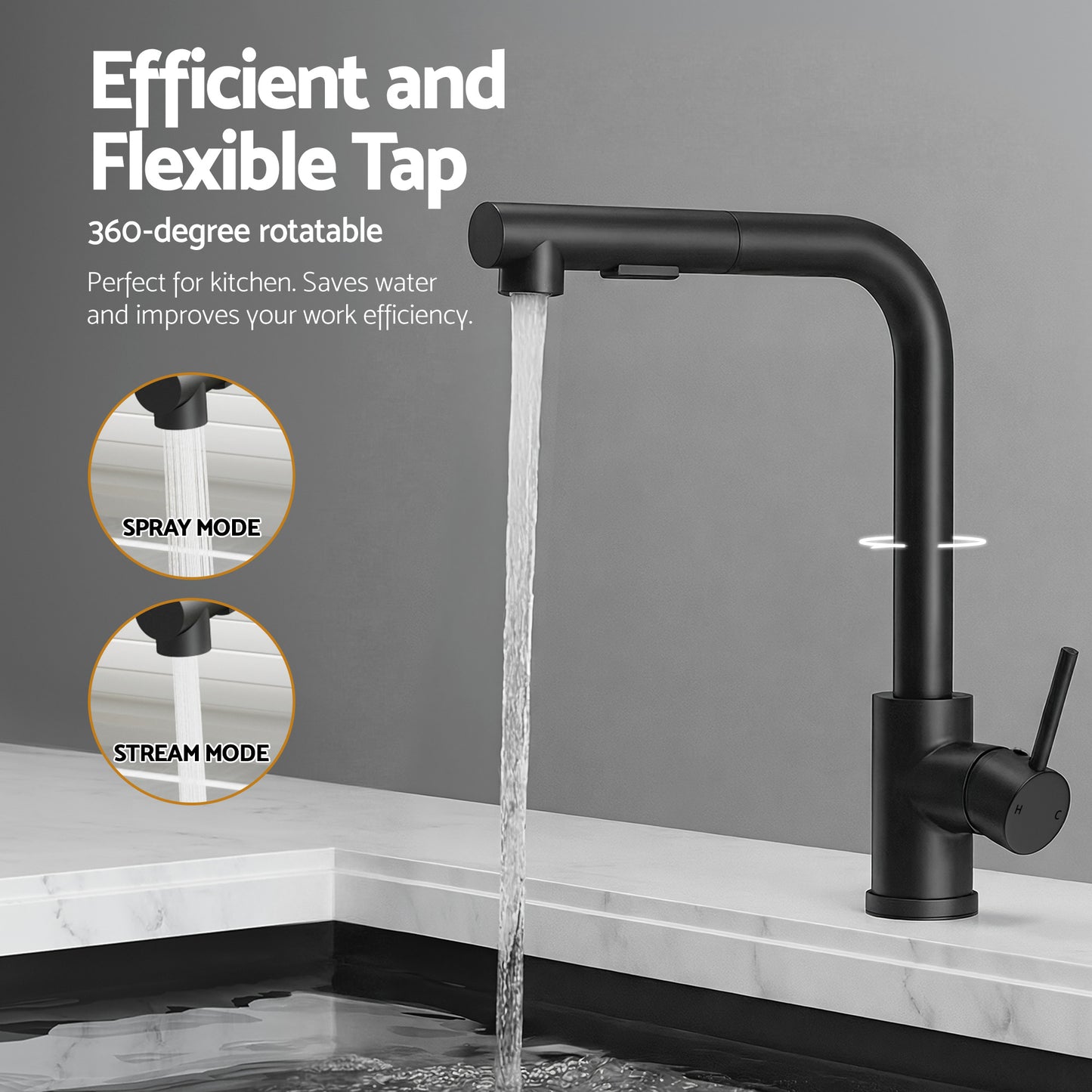 Cefito Stainless Steel Sink 60x45CM With Pull Out Mixer Tap Kitchen Basin Single Bowl Black