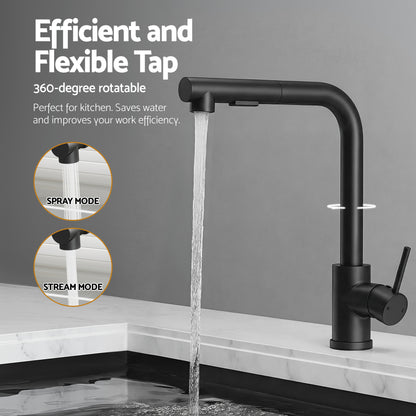 Cefito Stainless Steel Sink 60x45CM With Pull Out Mixer Tap Kitchen Basin Single Bowl Black