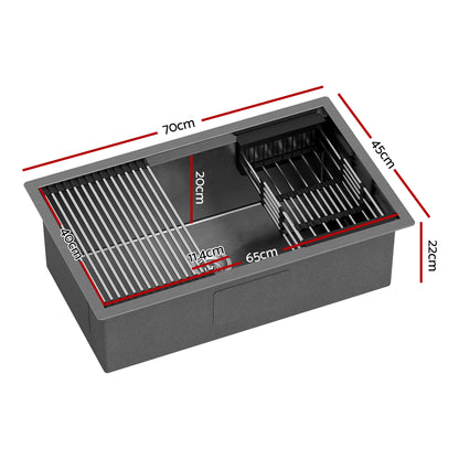 Cefito Stainless Steel Sink 70x45CM With Pull Out Mixer Tap Kitchen Basin Single Bowl Black