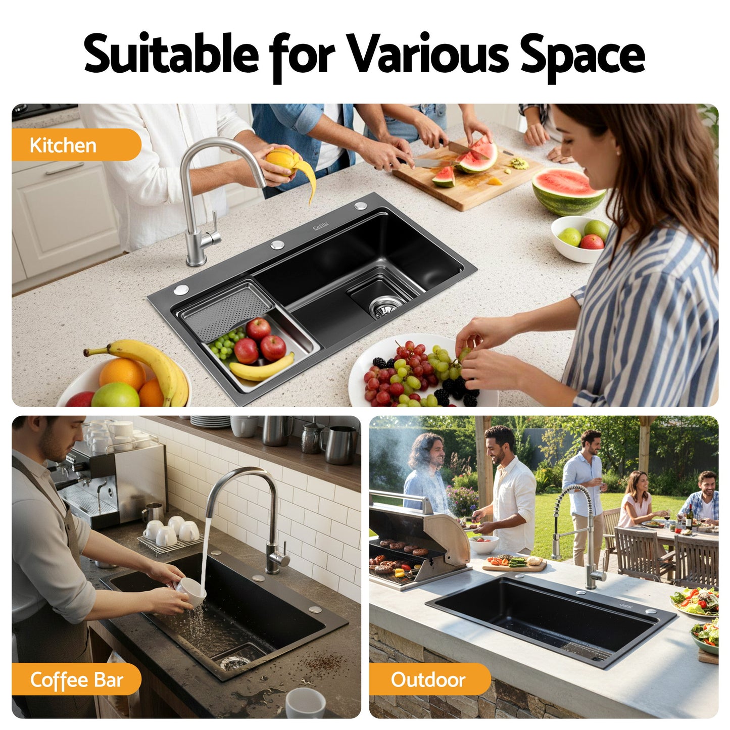 Cefito Kitchen Sink 304 Stainless Steel Bar Sink Millet Grain Water Basin Sink