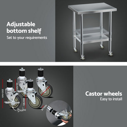 Cefito Stainless Steel Kitchen Bench w/ Splashback 760x610MM 430