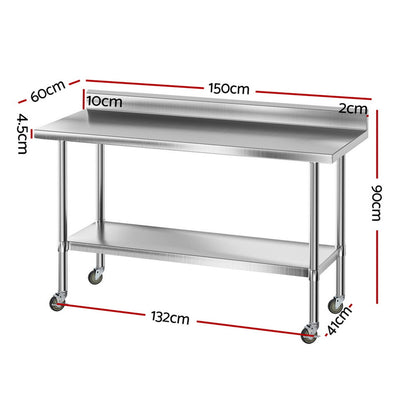 Cefito Stainless Steel Kitchen Bench w/ Splashback 1500x600MM 430
