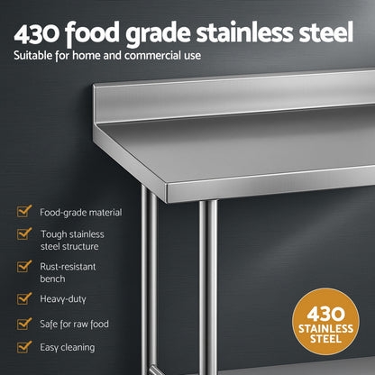 Cefito Stainless Steel Kitchen Bench w/ Splashback 1500x600MM 430