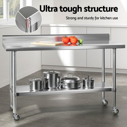 Cefito Stainless Steel Kitchen Bench w/ Splashback 1500x600MM 430