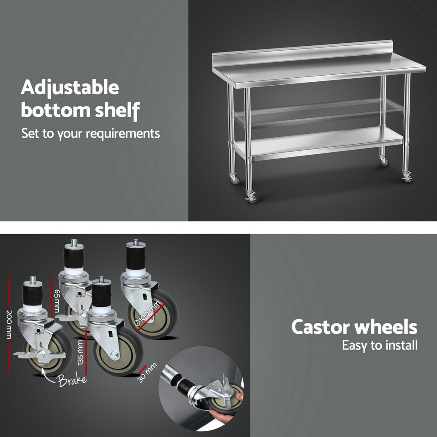 Cefito Stainless Steel Kitchen Bench w/ Splashback 1500x600MM 430