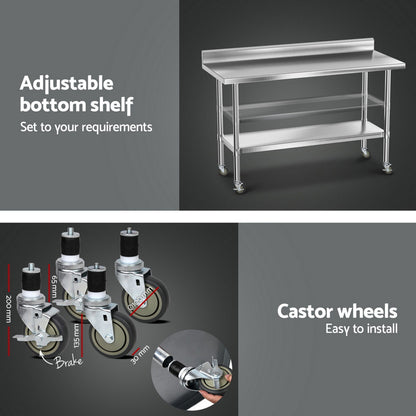 Cefito Stainless Steel Kitchen Bench w/ Splashback 1500x600MM 430